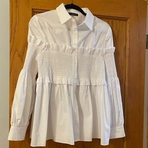 Balloon sleeve white cotton peplum shirt